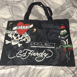 Exclusive Ed Hardy Black Tote with Skull and Heart Design